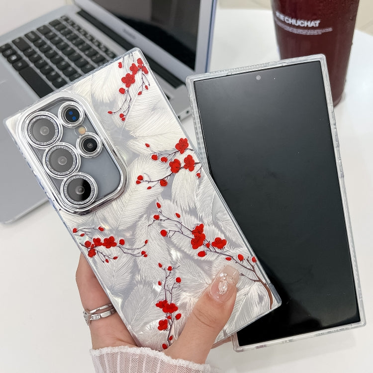 For Samsung Galaxy S25 5G Electroplating Flower Texture TPU Phone Case(Red Plum Blossom SH2) - Galaxy S25 5G Cases by PMC Jewellery | Online Shopping South Africa | PMC Jewellery | Buy Now Pay Later Mobicred