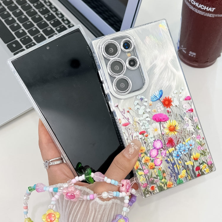 For Samsung Galaxy S25 Ultra 5G Electroplating Flower Texture Wristband TPU Phone Case(Yellow Wildflower SH6) - Galaxy S25 Ultra 5G Cases by PMC Jewellery | Online Shopping South Africa | PMC Jewellery | Buy Now Pay Later Mobicred