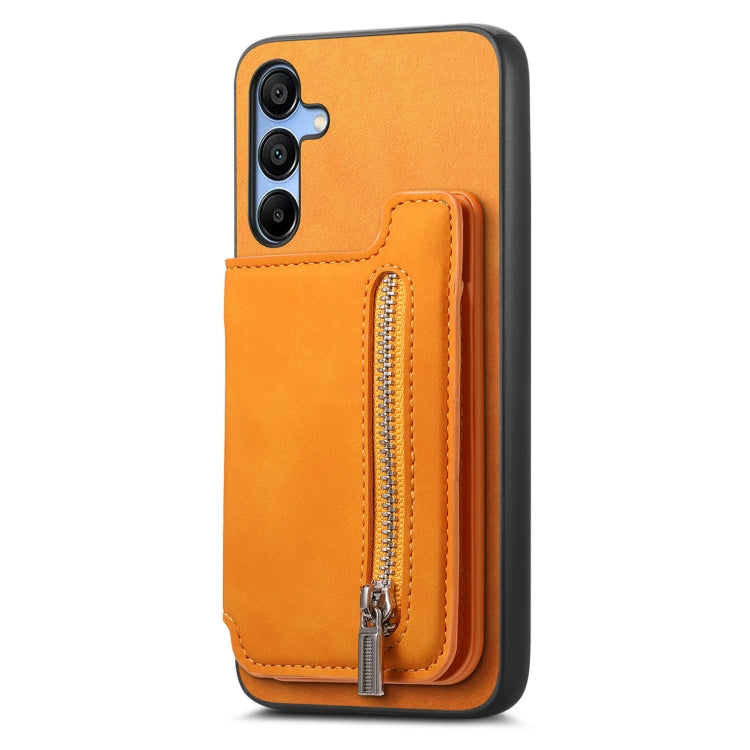 For Samsung Galaxy S25 5G Retro MagSafe Zipper Wallet Card Bag Back Phone Case(Yellow) - Galaxy S25 5G Cases by PMC Jewellery | Online Shopping South Africa | PMC Jewellery | Buy Now Pay Later Mobicred