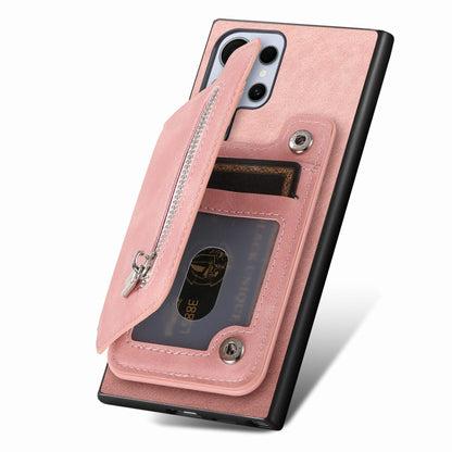 For Samsung Galaxy S25 Ultra 5G Retro MagSafe Zipper Wallet Card Bag Back Phone Case(Pink) - Galaxy S25 Ultra 5G Cases by PMC Jewellery | Online Shopping South Africa | PMC Jewellery | Buy Now Pay Later Mobicred