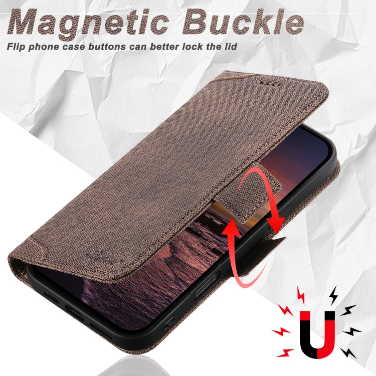 For iPhone 16 Pro Max Suteni J07 Multi-functional Horizontal MagSafe Denim Leather Phone Case(Brown) - iPhone 16 Pro Max Cases by Suteni | Online Shopping South Africa | PMC Jewellery | Buy Now Pay Later Mobicred