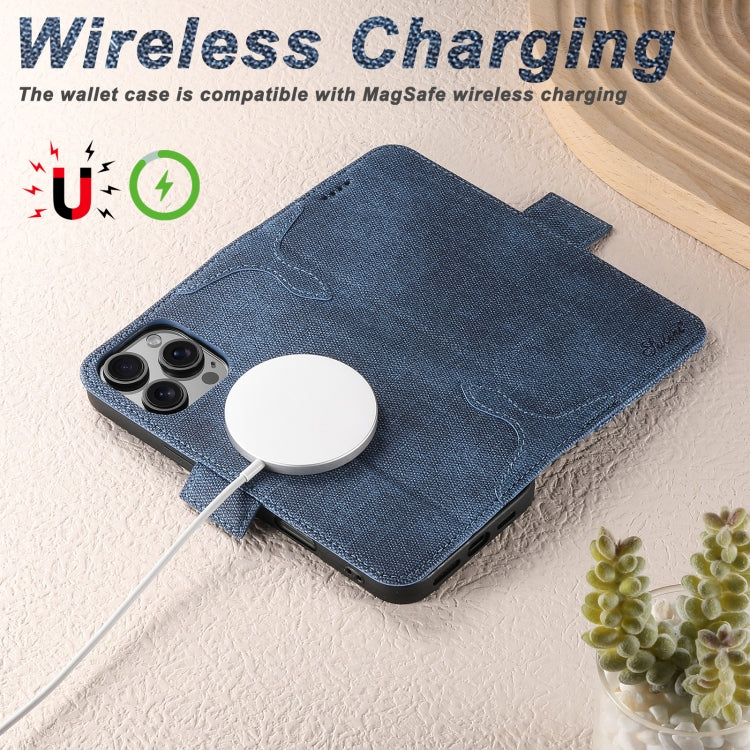 For iPhone 16 Pro Suteni J07 Multi-functional Horizontal MagSafe Denim Leather Phone Case(Blue) - iPhone 16 Pro Cases by Suteni | Online Shopping South Africa | PMC Jewellery | Buy Now Pay Later Mobicred