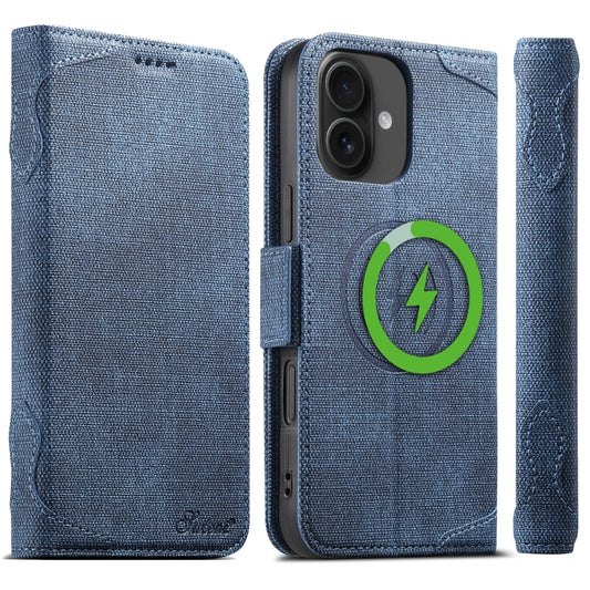 For iPhone 16 Suteni J07 Multi-functional Horizontal MagSafe Denim Leather Phone Case(Blue) - iPhone 16 Cases by Suteni | Online Shopping South Africa | PMC Jewellery | Buy Now Pay Later Mobicred