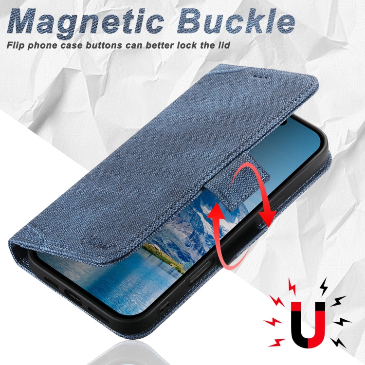 For iPhone 16 Suteni J07 Multi-functional Horizontal MagSafe Denim Leather Phone Case(Blue) - iPhone 16 Cases by Suteni | Online Shopping South Africa | PMC Jewellery | Buy Now Pay Later Mobicred