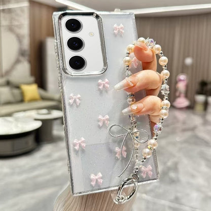 For Samsung Galaxy S25 5G Little Fresh Bow Bracelet Chain TPU Phone Case(Pink) - Galaxy S25 5G Cases by PMC Jewellery | Online Shopping South Africa | PMC Jewellery | Buy Now Pay Later Mobicred