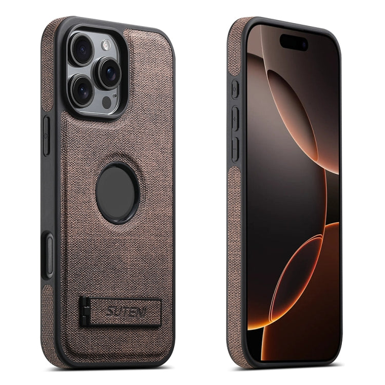 For iPhone 16 Pro Suteni G2 Holder Denim Leather Back MagSafe Phone Case(Brown) - iPhone 16 Pro Cases by Suteni | Online Shopping South Africa | PMC Jewellery | Buy Now Pay Later Mobicred