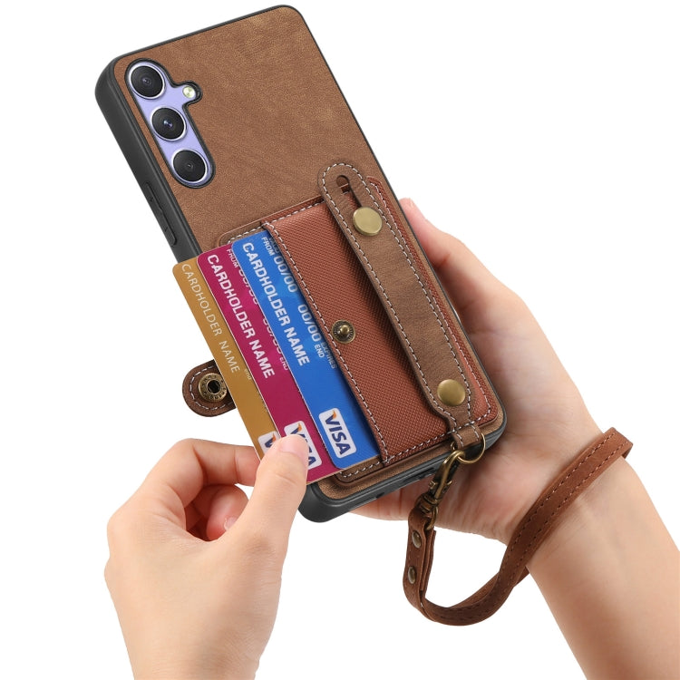 For Samsung Galaxy S25 5G Retro Cross Wristband Wallet Leather Back Phone Case(Brown) - Galaxy S25 5G Cases by PMC Jewellery | Online Shopping South Africa | PMC Jewellery | Buy Now Pay Later Mobicred