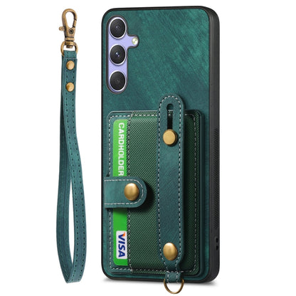 For Samsung Galaxy S25 Ultra 5G Retro Cross Wristband Wallet Leather Back Phone Case(Green) - Galaxy S25 Ultra 5G Cases by PMC Jewellery | Online Shopping South Africa | PMC Jewellery | Buy Now Pay Later Mobicred