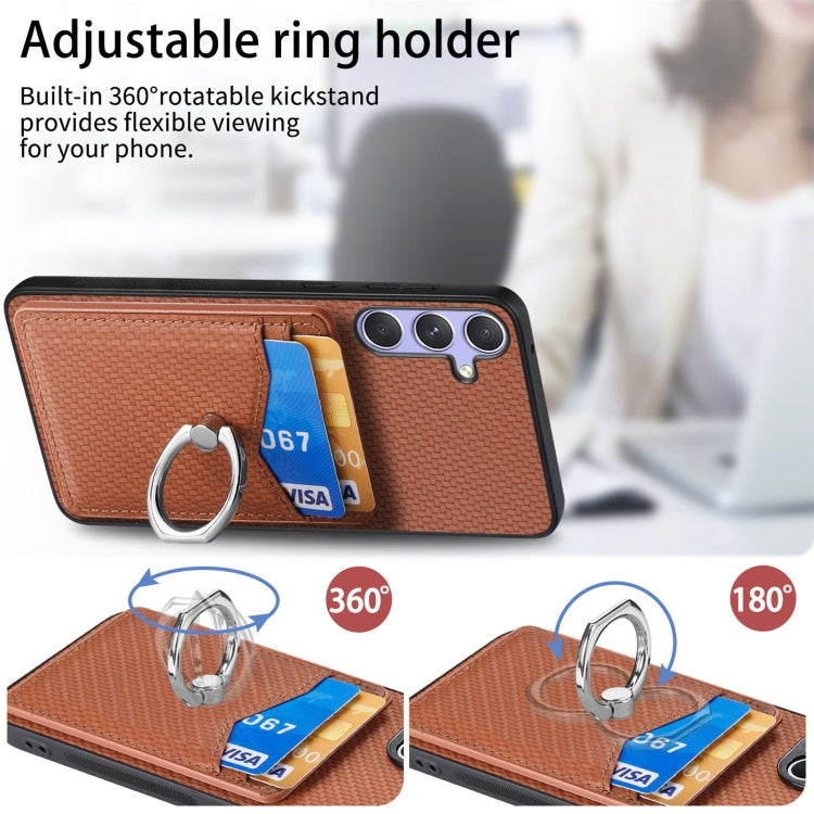 For Samsung Galaxy S25 Ultra 5G Carbon Fiber Card Wallet Ring Phone Case(Khaki) - Galaxy S25 Ultra 5G Cases by PMC Jewellery | Online Shopping South Africa | PMC Jewellery | Buy Now Pay Later Mobicred