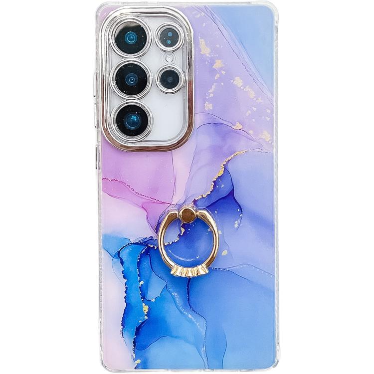 For Samsung Galaxy S25 Ultra 5G Electroplated Marble Texture Ring Holder Phone Case(Purple Blue S18) - Galaxy S25 Ultra 5G Cases by PMC Jewellery | Online Shopping South Africa | PMC Jewellery | Buy Now Pay Later Mobicred