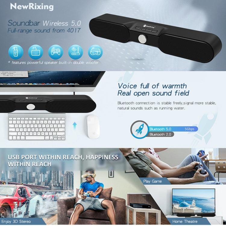 New Rixing NR4017 Portable 10W Stereo Surround Soundbar Bluetooth Speaker with Microphone(Blue) - Desktop Speaker by NewRixing | Online Shopping South Africa | PMC Jewellery | Buy Now Pay Later Mobicred