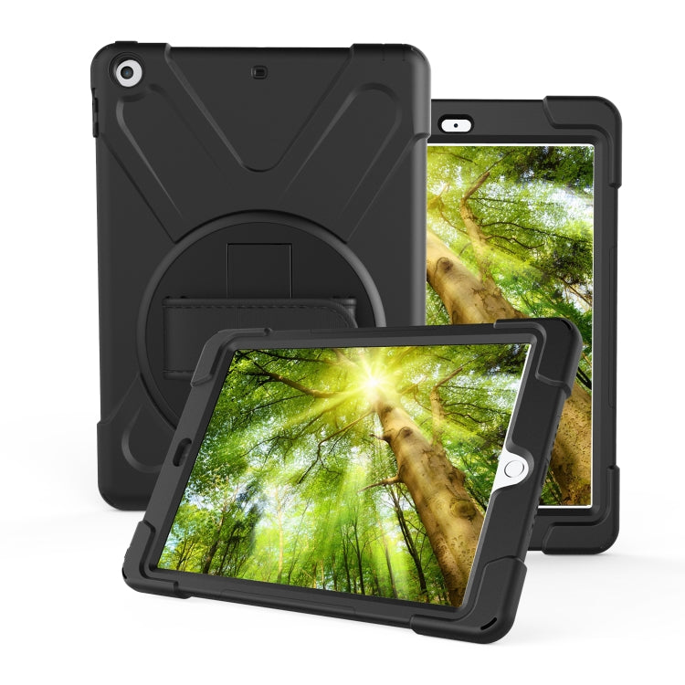 For Galaxy  Tab A 10.5 T590/T595 360 Degree Rotation PC + Silicone Protective Case with Holder & Hand-strap(Black) - Tab A 10.5 by PMC Jewellery | Online Shopping South Africa | PMC Jewellery