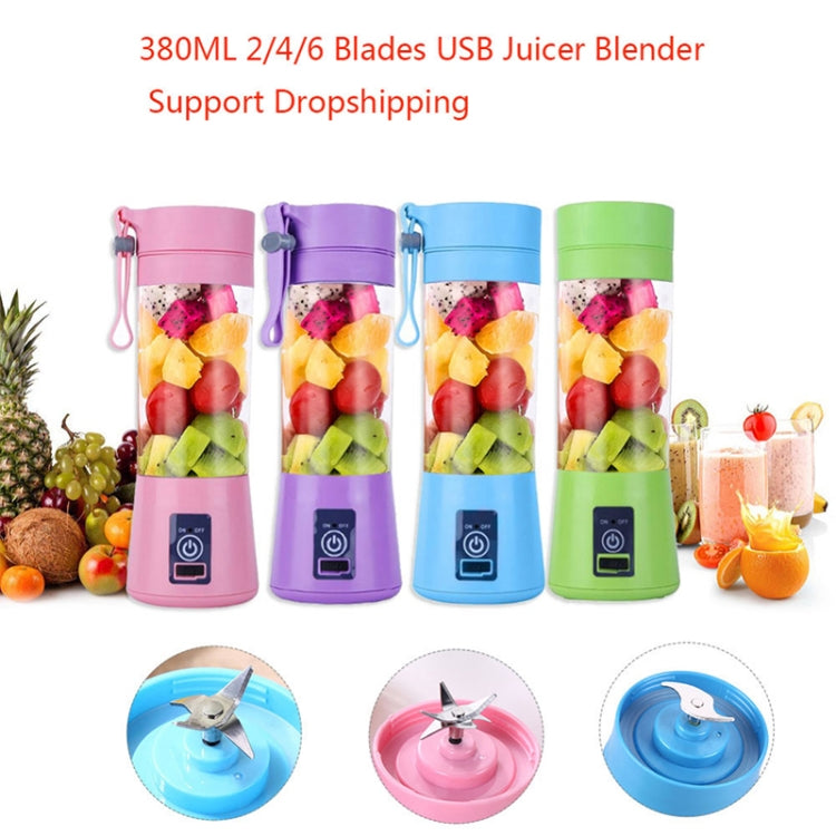 USB Rechargeable Electric Automatic Vegetable Fruit Citrus Orange Juice Maker Cup Mixer Bottle (380ML 2 Blender)(2 Blades  Blue) - Electric juicers by PMC Jewellery | Online Shopping South Africa | PMC Jewellery