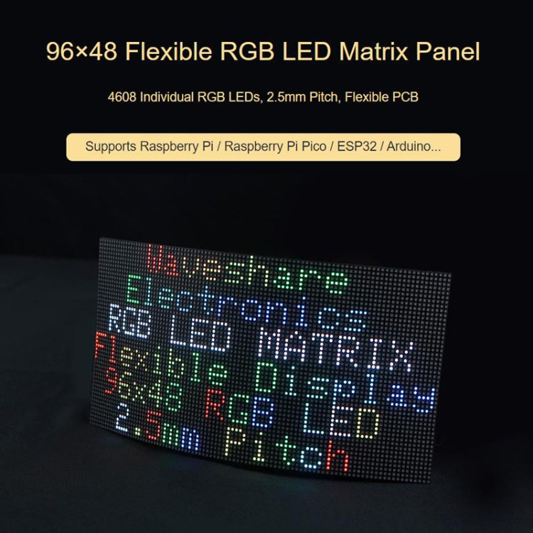 Waveshare Flexible RGB Full-color LED Matrix Panel, 2.5mm Pitch, 96x48 Pixels, Adjustable Brightness Bendable PCB - Other Accessories by Waveshare | Online Shopping South Africa | PMC Jewellery | Buy Now Pay Later Mobicred