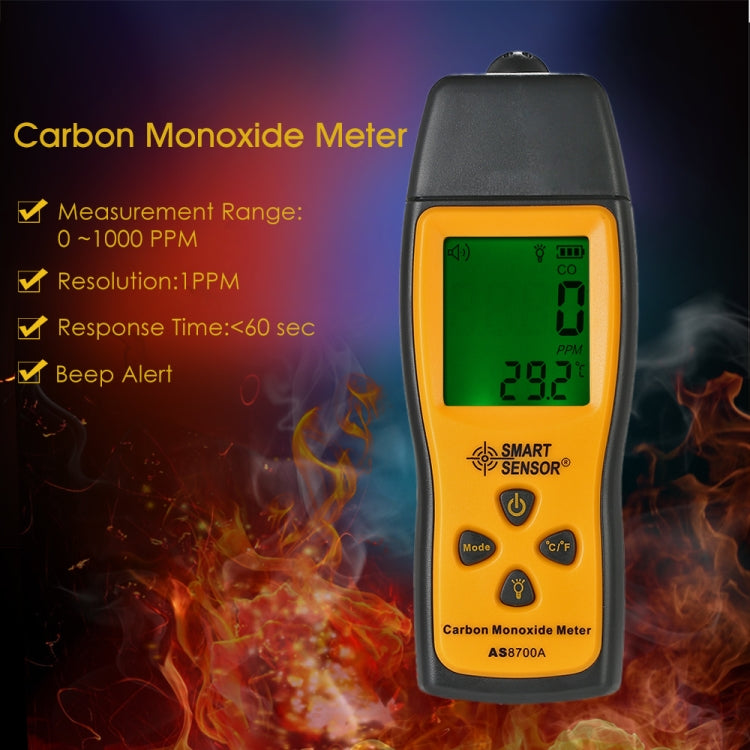 Smart Sensor AS8700A Handheld Carbon Monoxide Meter High Precision Digital CO Leak Detector Analyzer,  Sound  Light Alarm, Range: 0-1000ppm - Gas Monitor by BENETECH | Online Shopping South Africa | PMC Jewellery | Buy Now Pay Later Mobicred