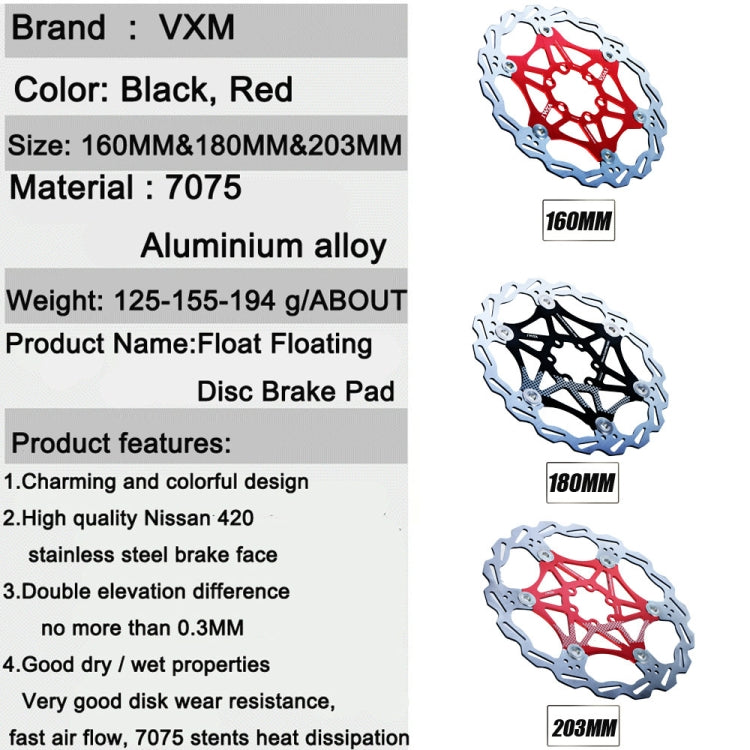 VXM Bicycle Mountain Bike Floating Brake Disc Brake 160mm(Red) - Bicycle Brake Parts by VXM | Online Shopping South Africa | PMC Jewellery