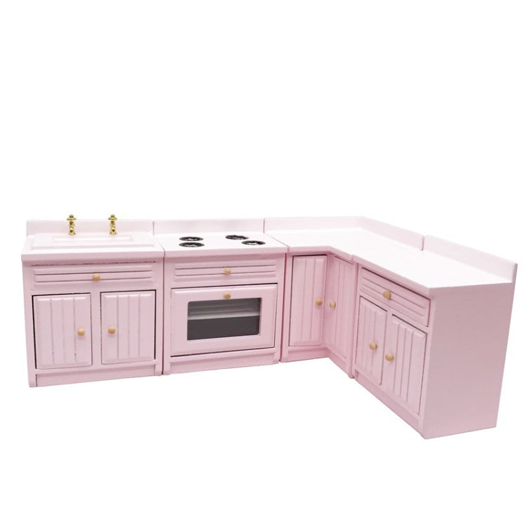 1:12 Mini Doll House Kitchen Cabinet Dining Table Sink Combination Model Toy(Pink) - Pretend Play Toys by PMC Jewellery | Online Shopping South Africa | PMC Jewellery