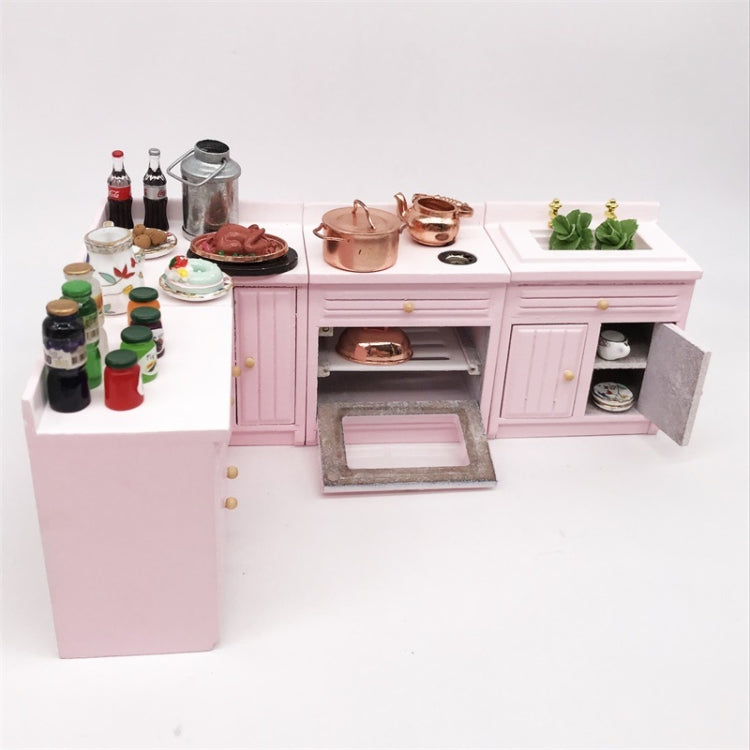 1:12 Mini Doll House Kitchen Cabinet Dining Table Sink Combination Model Toy(Pink) - Pretend Play Toys by PMC Jewellery | Online Shopping South Africa | PMC Jewellery