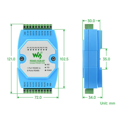 Waveshare RS485-HUB-8P Industrial-grade Isolated 8-ch RS485 Hub, Rail-mount Support, Wide Baud Rate Range - Transmitters & Receivers Module by Waveshare | Online Shopping South Africa | PMC Jewellery | Buy Now Pay Later Mobicred