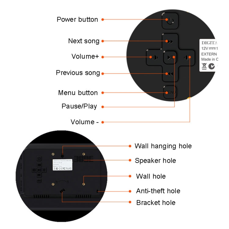 DPF-1201 12 inch 1280x800 Resolution Wall Mounted Advertising Machine LCD Electronic Photo Frame, Plug:AU Plug(Black) - 11-15 inch by PMC Jewellery | Online Shopping South Africa | PMC Jewellery | Buy Now Pay Later Mobicred