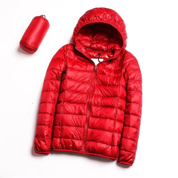 Casual Ultra Light White Duck Down Jacket Women Autumn Winter Warm Coat Hooded Parka, Size:M(Red) - Down Jacket by PMC Jewellery | Online Shopping South Africa | PMC Jewellery