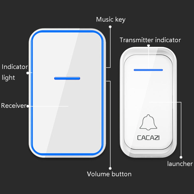 CACAZI A68-2 One to Two Wireless Remote Control Electronic Doorbell Home Smart Digital Wireless Doorbell, Style:US Plug(White) - Wireless Doorbell by CACAZI | Online Shopping South Africa | PMC Jewellery