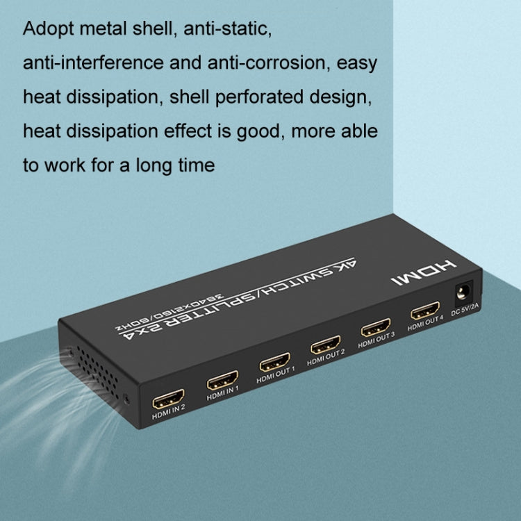 FJGEAR FJ-4K204 2 In 4 Out HD 4K Audio HDMI Switch Distributor, Plug Type:EU Plug - Splitter by FJGEAR | Online Shopping South Africa | PMC Jewellery | Buy Now Pay Later Mobicred