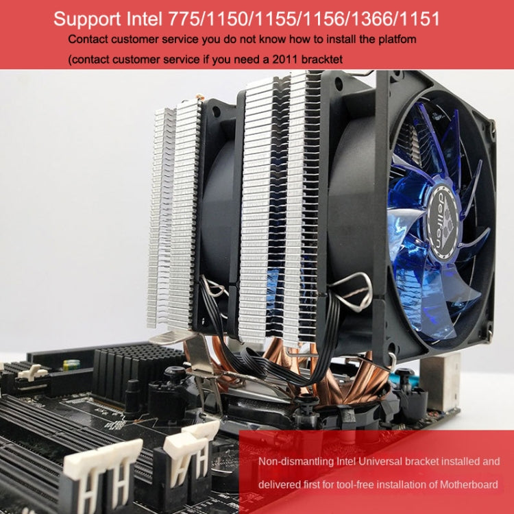 Desktop Computer 4 Copper Tube CPU Radiator Super Quiet Blue Light 3-pin Double Fan - Fan Cooling by PMC Jewellery | Online Shopping South Africa | PMC Jewellery | Buy Now Pay Later Mobicred