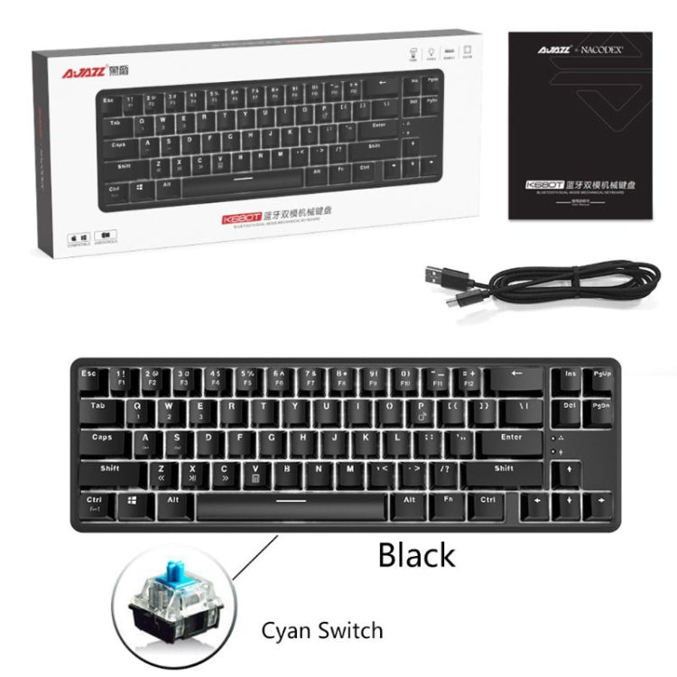 Ajazz K680T Mini USB Wired Dual-mode Charging 68-keys Laptop Bluetooth Mechanical Keyboard, Cable Length: 1.6m, Style:Green Shaft(Black) - Wired Keyboard by Ajazz | Online Shopping South Africa | PMC Jewellery | Buy Now Pay Later Mobicred