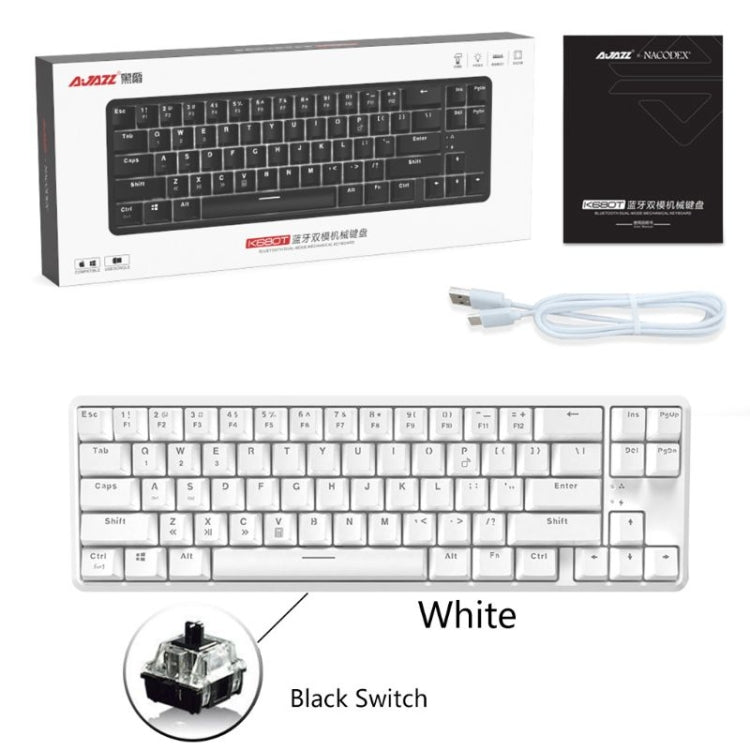 Ajazz K680T Mini USB Wired Dual-mode Charging 68-keys Laptop Bluetooth Mechanical Keyboard, Cable Length: 1.6m, Style:Black Shaft(White) - Wired Keyboard by Ajazz | Online Shopping South Africa | PMC Jewellery | Buy Now Pay Later Mobicred