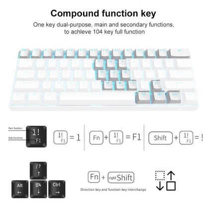 RK61 61 Keys Bluetooth / 2.4G Wireless / USB Wired Three Modes Tablet Mobile Gaming Mechanical Keyboard, Cable Length: 1.5m, Style:Tea Shaft(White) - Wired Keyboard by PMC Jewellery | Online Shopping South Africa | PMC Jewellery | Buy Now Pay Later Mobicred