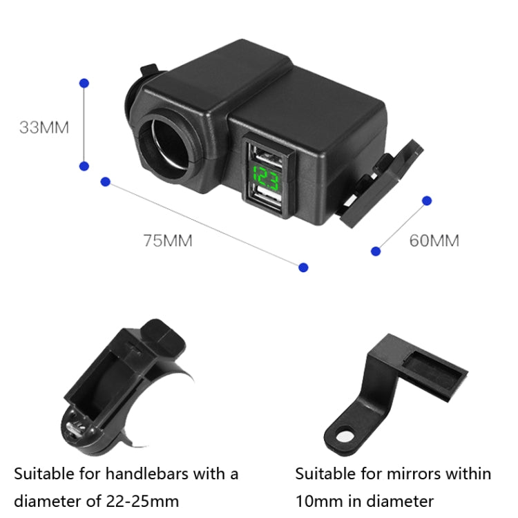 Motorcycle Car Dual USB Mobile Phone Charger With Cigarette Lighter Interface Multi-function Digital Display Car Charger, Style:DYUK Green Light - Battery Charger by PMC Jewellery | Online Shopping South Africa | PMC Jewellery