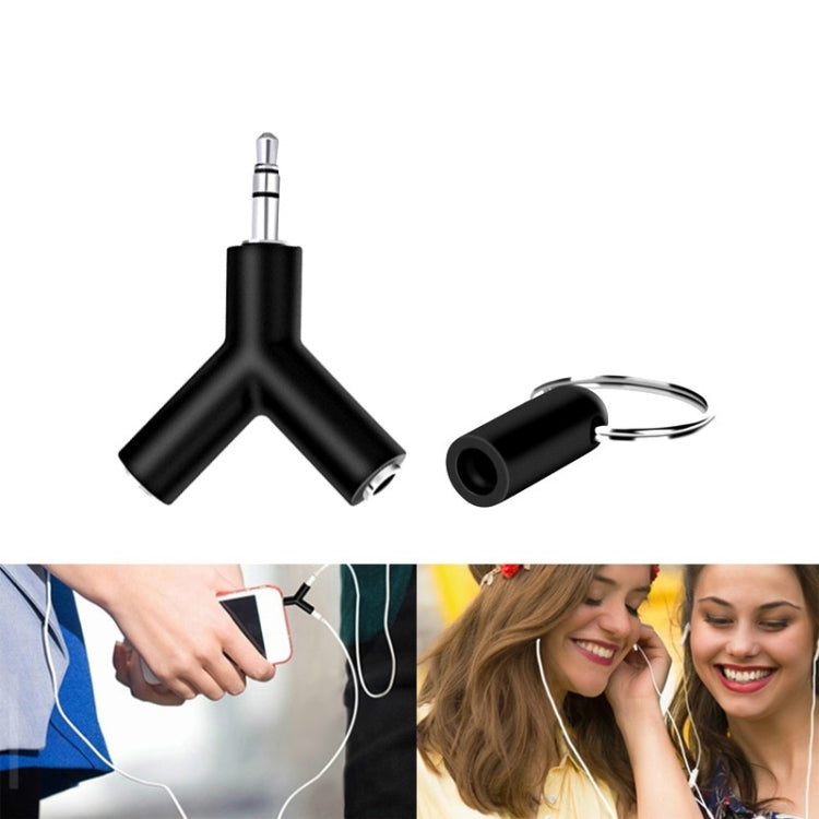 Mini Y Shaped 3.5mm Male to Double 3.5mm Female Jack Audio Headset Adapter Connector Keychain(Black) - Splitter Adapter by PMC Jewellery | Online Shopping South Africa | PMC Jewellery