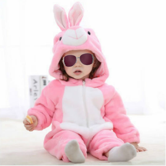 Babies Cartoon Animal Shape Flannel Jumpsuit Romper, Size:90CM(Pink Rabbit) - Baby Clothing by PMC Jewellery | Online Shopping South Africa | PMC Jewellery | Buy Now Pay Later Mobicred