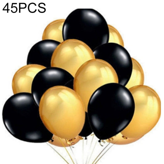 45 PCS 12 Inch Pearl Latex Balloons Birthday Wedding Party Decor with Colored Ribbon(Black + gold) - Balloons by PMC Jewellery | Online Shopping South Africa | PMC Jewellery