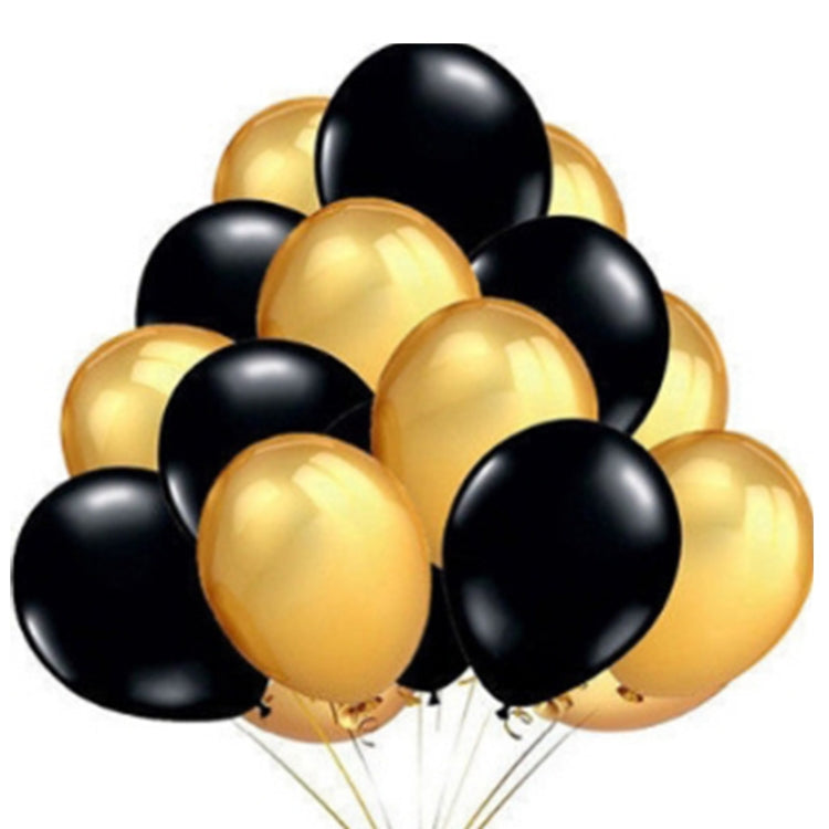 45 PCS 12 Inch Pearl Latex Balloons Birthday Wedding Party Decor with Colored Ribbon(Black + gold) - Balloons by PMC Jewellery | Online Shopping South Africa | PMC Jewellery