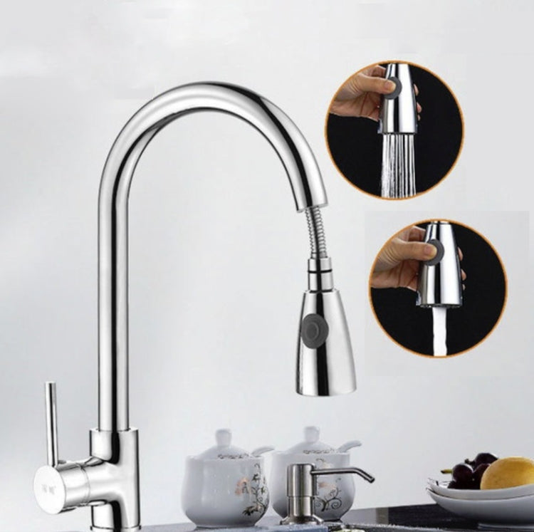 Kitchen Pull-out Faucet Hot And Cold Home 304 Stainless Steel Retractable Rotating Faucet, Style:Plating 304 - Faucets & Accessories by PMC Jewellery | Online Shopping South Africa | PMC Jewellery