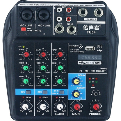 TU04 BT Sound Mixing Console Record 48V Phantom Power Monitor AUX Paths Plus Effects 4 Channels Audio Mixer with USB(Black) - Live Sound Effects Processors by PMC Jewellery | Online Shopping South Africa | PMC Jewellery | Buy Now Pay Later Mobicred