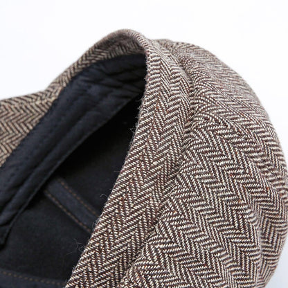 14128 Stripe Snap Design Beret Autumn And Winter Retro Wild Octagonal Hat, Size: 58CM(Dark Grey) - Peaked Cap by PMC Jewellery | Online Shopping South Africa | PMC Jewellery