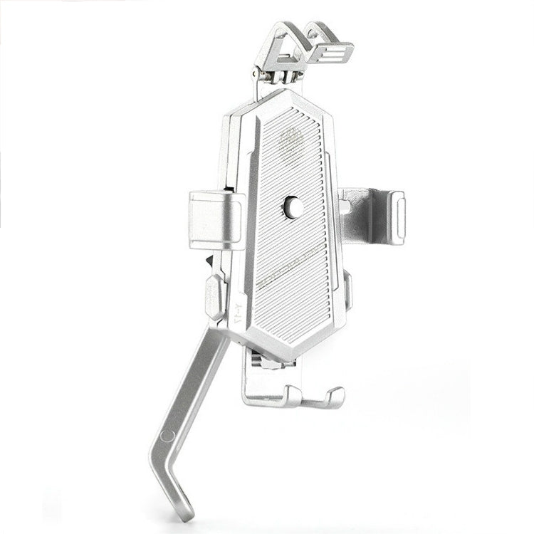 Bicycle Mobile Phone Holder Can Rotate And Adjust Fixed Aluminum Alloy Bracket Automatic Grab Bracket, Style:Rearview Mirror Installation(Silver) - Holders by PMC Jewellery | Online Shopping South Africa | PMC Jewellery | Buy Now Pay Later Mobicred