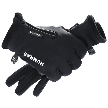 HUMRAO Outdoor Riding Gloves Winter Velvet Thermal Gloves Ski Motorcycle Waterproof Non-Slip Gloves, Size: L(Black) - Locomotive Gloves by PMC Jewellery | Online Shopping South Africa | PMC Jewellery