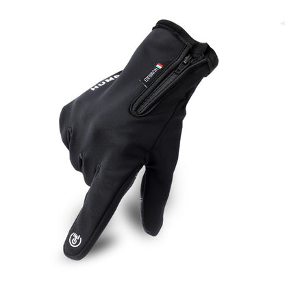 HUMRAO Outdoor Riding Gloves Winter Velvet Thermal Gloves Ski Motorcycle Waterproof Non-Slip Gloves, Size: L(Black) - Locomotive Gloves by PMC Jewellery | Online Shopping South Africa | PMC Jewellery