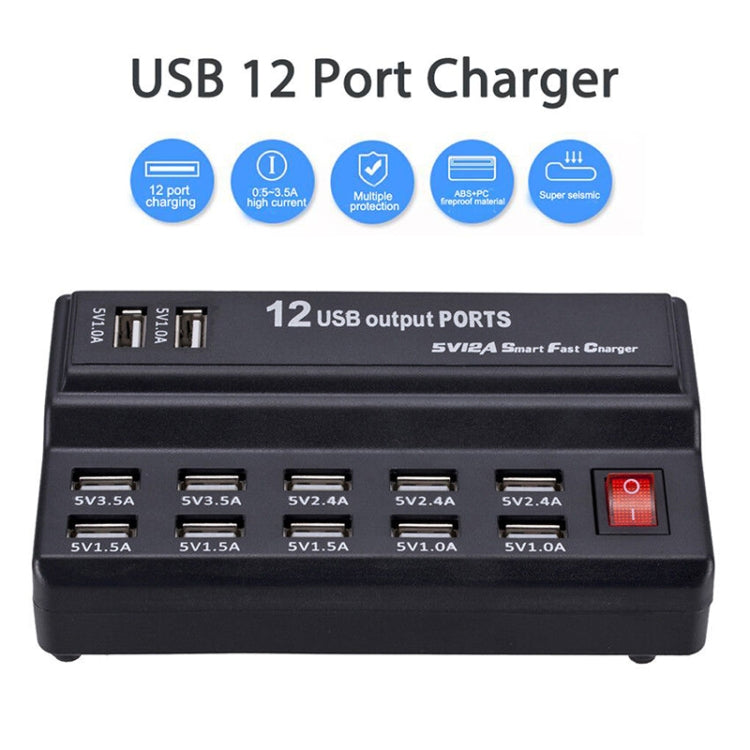 100-240V USB Interface Smart Fast Charge Digital Electronic Charger Multifunctional Charger, US Plug, Style:12 Ports - Multifunction Charger by PMC Jewellery | Online Shopping South Africa | PMC Jewellery | Buy Now Pay Later Mobicred