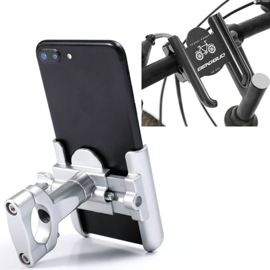 BENGGUO Bicycle Aluminum Alloy Mobile Phone Holder Electric Motorcycle Anti-Vibration Navigation Fixed Mobile Phone Holder Riding Equipment, Style:Handlebar Installation(Silver) - Holders by BENGGUO | Online Shopping South Africa | PMC Jewellery | Buy Now Pay Later Mobicred