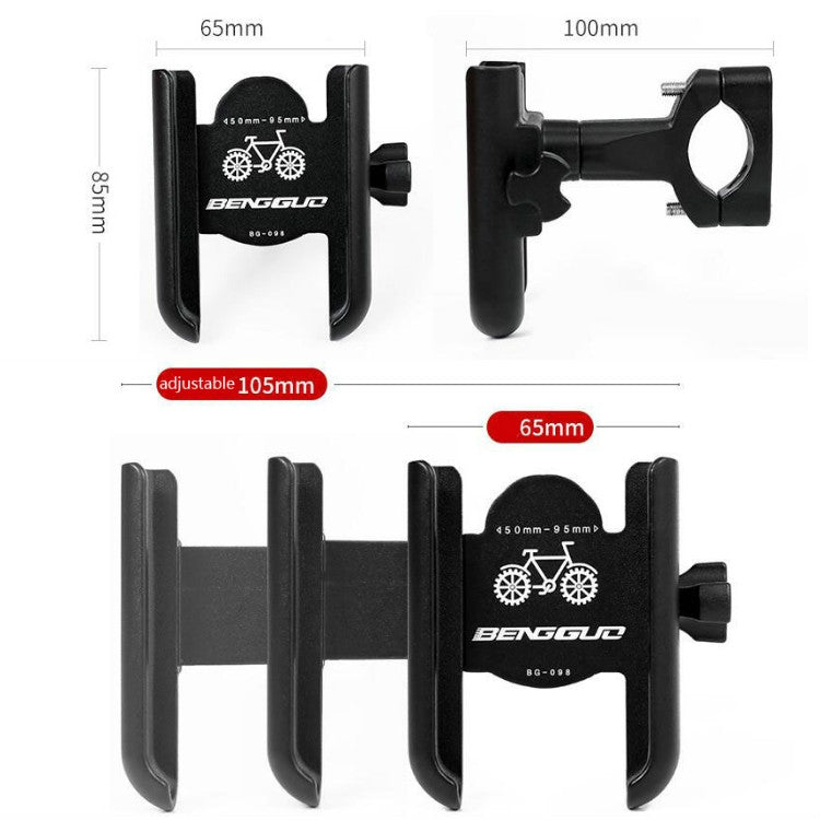 BENGGUO Bicycle Aluminum Alloy Mobile Phone Holder Electric Motorcycle Anti-Vibration Navigation Fixed Mobile Phone Holder Riding Equipment, Style:Handlebar Installation(Black) - Holders by BENGGUO | Online Shopping South Africa | PMC Jewellery | Buy Now Pay Later Mobicred