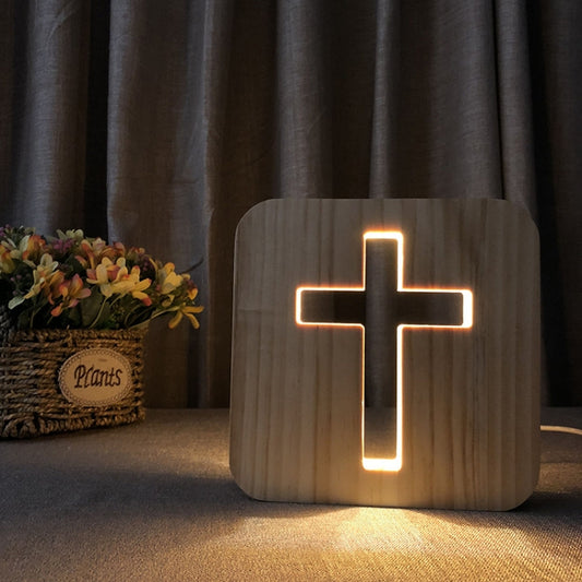 2.5W Cross Pine Craft Table Lamp Wooden LED Night Light(Warm White Light) - Novelty Lighting by PMC Jewellery | Online Shopping South Africa | PMC Jewellery