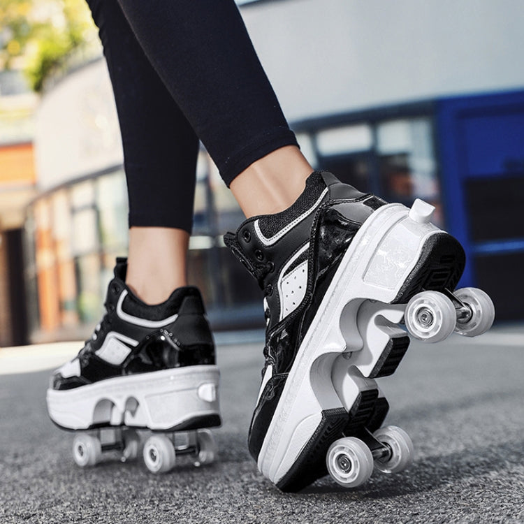 DF06 Walking Shoes Four-wheel Retractable Roller Skates, Size:35(Black) - Children Shoes by PMC Jewellery | Online Shopping South Africa | PMC Jewellery