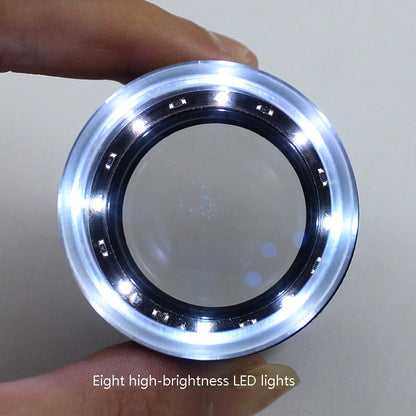 8 LED Lights 3 Groups Of Optical Glass HD With Scale 10 Times Magnifying Glass, Specification: Cross Scale Board - Hand Held Style by PMC Jewellery | Online Shopping South Africa | PMC Jewellery | Buy Now Pay Later Mobicred