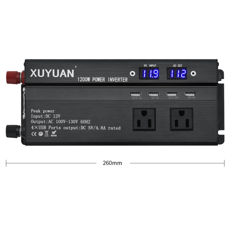 XUYUAN 1200W Car Inverter with LED Display Converter, US Plug, Specification: 24V to 110V -  by XUYUAN | Online Shopping South Africa | PMC Jewellery | Buy Now Pay Later Mobicred