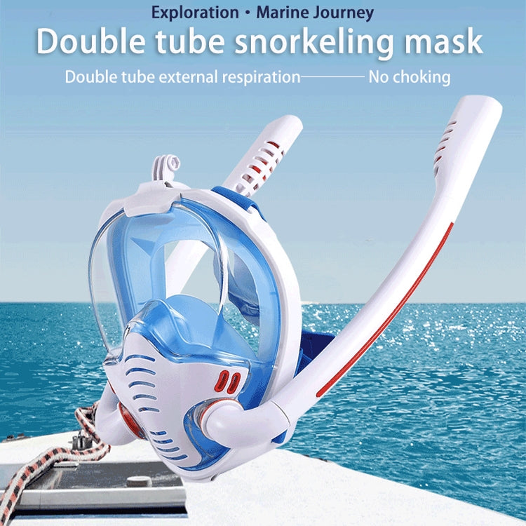 Snorkeling Mask Double Tube Silicone Full Dry Diving Mask Adult Swimming Mask Diving Goggles, Size: S/M(Black/Blue) - Diving Mask by PMC Jewellery | Online Shopping South Africa | PMC Jewellery | Buy Now Pay Later Mobicred